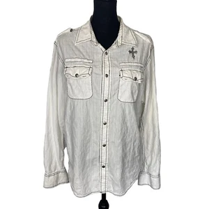 BUCKLE BLACK LABEL Men Shirt Size L White Embroider Long Sleeve Button Down 3A-1 - Picture 1 of 11