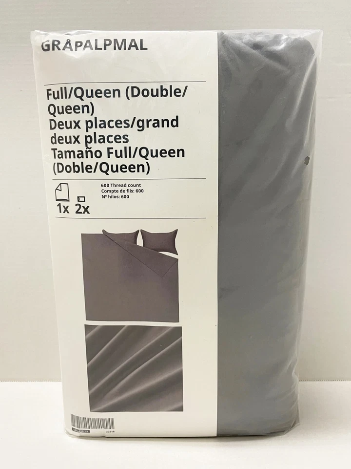 Ikea GRAPALPMAL Full/Queen Duvet cover and pillowcases 600 TC Gray 505.498.55