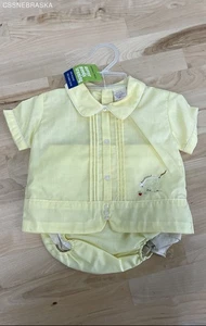 Vintage Baby Boy 2pc Yellow Outfit Parachute Animals Embroidered - Size 18M - Picture 1 of 8