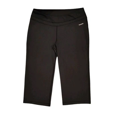 Reebok Play Dry Crop Wide Leg Pants Black Stretch Pull On Womens Size Large - Image 1 of 4