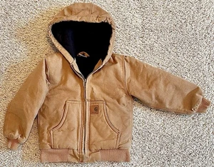 Chaqueta Carhartt Niños Talla XXS 4-5 Lona Marrón Acolchada Juvenil Con Capucha Cremallera Completa Usada en Excelente Condición - Imagen 1 de 8