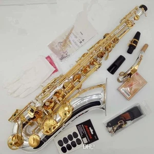 T-WO37 Nickel Plated Gold Key Sax Professional saxphone with Mouthpiece Case - Picture 1 of 8