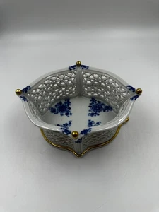 Wallendorfer Porzellan Durchbruchschale Blau Weiß Gold - Bild 1 von 7