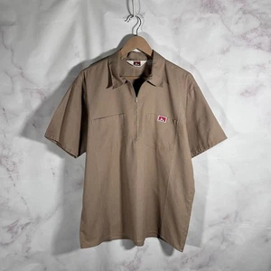 Vintage Ben Davis Tan Half-Zip Shirt Size L USA Made Work Mechanic Retro - Picture 1 of 6