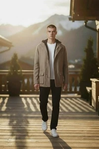 Corneliani  100% wool and Faux Fur Inside Carcoat Quiet Luxury Hood Taupe and - Picture 1 of 11