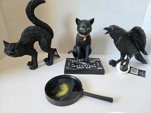 Lot of 4 NEW Halloween Decorations Raven, Ouija Cat, Black Cat, Eye Glass - Picture 1 of 9