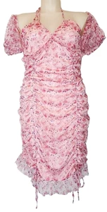 Suzanne Betro Romantic Pink Floral Ruched Dress Off Shoulder Sleeves Women's 2XL - Picture 1 of 15