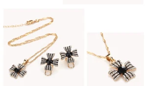 Gold Plated Black Gem Crystal Rhinestone Enamel Cross 2 Pieces Set - Picture 1 of 4