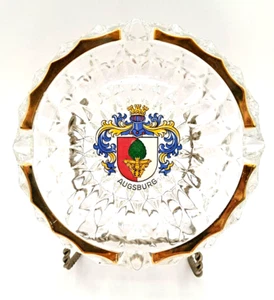 Cenicero de vidrio de recuerdo vintage de Augsburgo - Borde dorado cristalino - 5,5" - Imagen 1 de 4