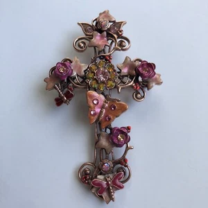 KIRKS FOLLY Mother Earth Pink Heaven Cross Pin Brooch Enhancer - Picture 1 of 9