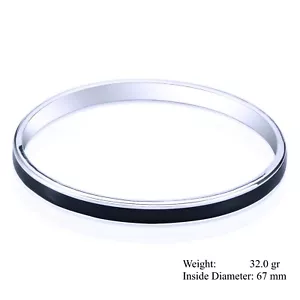 Bangle 925 Sterling Silver Filled Solid Ladies Black Enameled Bracelet ID-67mm - Picture 1 of 3