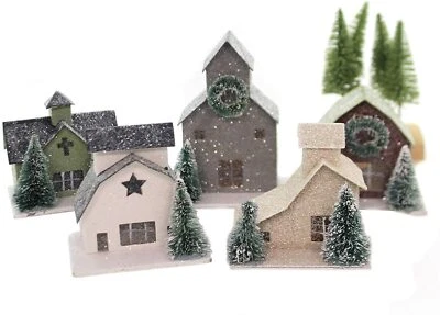Juego de 5 casas de cartón Putz estilo vintage granero decoración navideña Foto 1 de 2