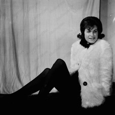 1960s candid of pretty woman in coat 2 1/4 B&W Film NEGATIVE Ph11