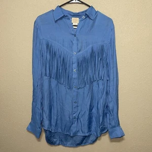 CAMISA CON FLECOS TORN BY RONNY KOBO LOLA AZUL TALLA M NUEVA - Imagen 1 de 6