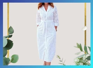 NWTZARA244 EMBROIDERED EYELET DRESS WITH LONG SLEEVES ZW COLLECTION - Picture 1 of 8