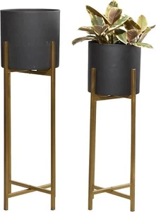 Metal Indoor Outdoor Planter Large Planter Pot with Removable Gold Stand, Set of - Picture 1 of 9