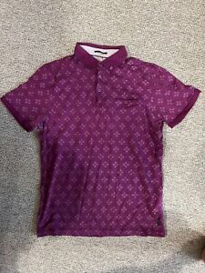 Ted Baker Men’s 1/4 Button Purple Cotton Pattern Pocket Polo Shirt - Size 3
