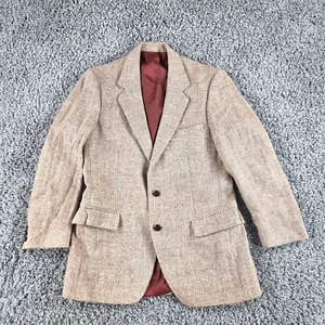 Harris Tweed Blazer Mens Medium Vintage Brown Wool Herringbone - Picture 1 of 12