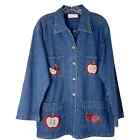 NEW Vintage blue red denim apple cottagecore button novelty jean jacket large