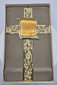 Vintage Gold/Brass Tone Wall Hanging Crucifix With Psalms 23-9 On The Crossbar - Picture 1 of 8