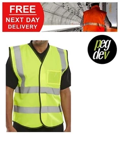 UNISEX HIVIS SAT/AMARILLO ROPA DE TRABAJO ID CHALECO TALLAS SUPERIORES S-4XL HGBD108SY - Imagen 1 de 2