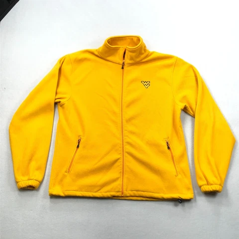 West Virginia Mountaineers Sweater Men Large Yellow Full Zip Jacket Fleece Adult Cover