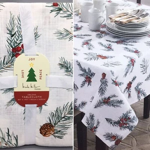 Nicole Miller Holiday Pinecone Berries Tablecloth Christmas Pine Branch 60x104 - Picture 1 of 11