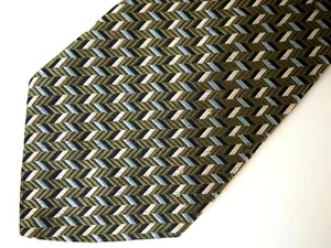 Geoffrey Beene Mens Necktie Tie Blue Olive Green Ivory Geometric Silk 60" - Picture 1 of 4