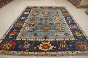 9 x 12 ft Blue Turkish Oushak Hand Knotted Wool Transitional Area Rug - Picture 1 of 11