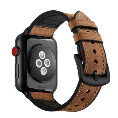 Leather Silicone Apple Watch Band For Series 8 7 6 5 4 3 2 38/40/41  42/44/45mm - Image 1 of 4