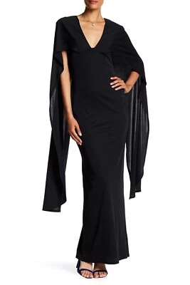 ABS Collection by Allen Schwartz Cape Black Jersey Gown Maxi Dress Size 4 - Image 1 of 4