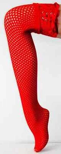 Sexy New Red Stockings Stay Up Thigh High Crochet Net Lace Top Ribbon Quality - Picture 1 of 1
