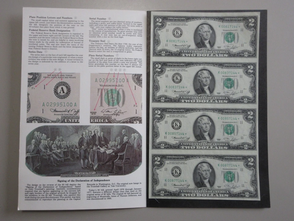 1976 UNCUT STAR SHEET OF 4 $2 DALLAS ( K )  FRN FEDERAL RESERVE NOTES - Image 1 of 4