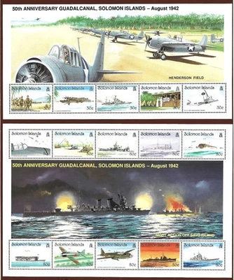 Islas Salomón 1992 "50 aniversario de Guadalcanal" ~ par de m/s ~ como nuevo sin bisagras Foto 1 de 2