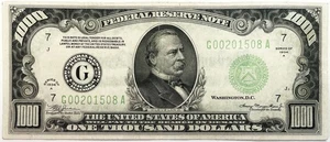 1934 A $1000 CHICAGO FEDERAL RESERVE GA BLOCK CIRC NOTE FR#2212-G - Picture 1 of 2