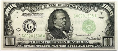 1934 A $1000 CHICAGO FEDERAL RESERVE GA BLOCK CIRC NOTE FR#2212-G - Image 1 of 2