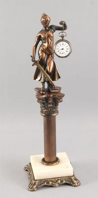 Antique Copper over Bronze Themis LADY JUSTICE Sculpture Pocket Watch Holder - Image 1 of 4
