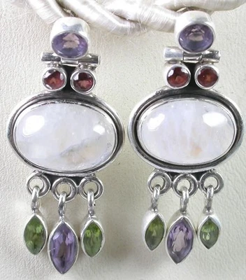 Pendientes araña ovalados piedra lunar plata esterlina peridoto amatista granate Foto 1 de 2