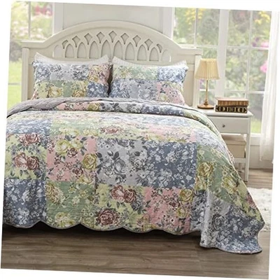 格陵兰家庭艾玛复古风格被子套装,灰色 3 件 King/Cal King — 第 1/4 张图片