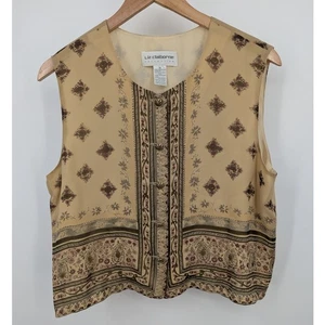 Liz Claiborne 100% Silk Vest Size 14 Boho Floral Geometric Print - Picture 1 of 4