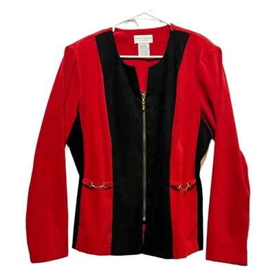 De Colección Jaclyn Smith 14 Rojo Negro Colorblock Chaqueta Mob Esposa Oficina Sirena Dorado Foto 1 de 4