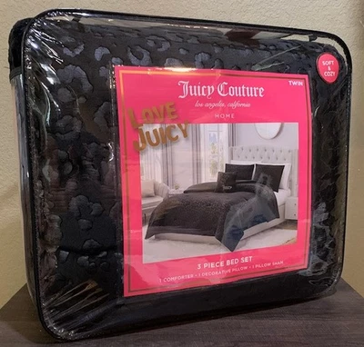 Juicy Couture Black Leopard Embossed Plush 3pc TWIN Comforter Set Soft & Cozy - Image 1 of 4