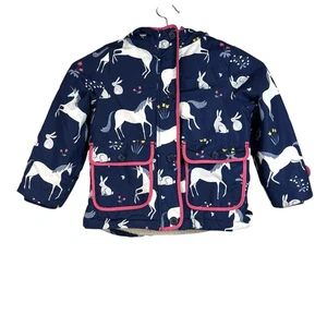 Mini Boden Girls Blue Pink Unicorn Sherpa Lined Anorak Jacket Outdoor Size 4/5 Y - Picture 1 of 12