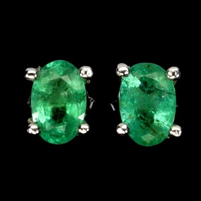 925 Sterling Silver Earrings Oval Emerald 6x4mm Natural Gemstone Jewelry - Image 1 of 4