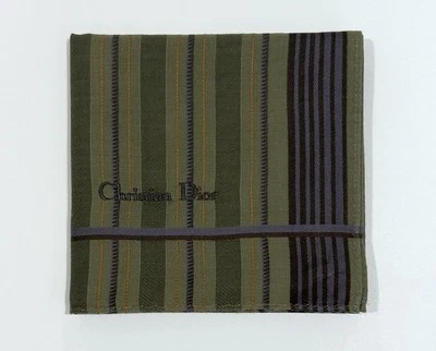 Handkerchief Man Christian Dior Striped Green Purple Pocket Square Cotton 18” - Image 1 of 4