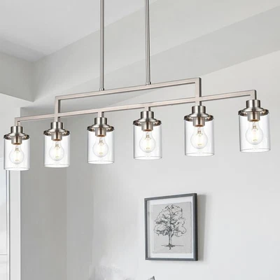 6-Light Brushed Nickel Linear Chandelier for Dining Room, Farmhouse Kitchen I... - Image 1 of 4