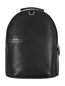 Unisex Leather Backpack Black Hand Carry Classic Style School College Office Bag - Picture 1 of 8