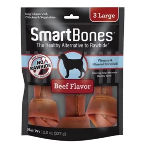 Smart Bones Dog Bone Rawhide-Free Chews Beef Flavor Real Meat 3 Count Large - Picture 1 of 3