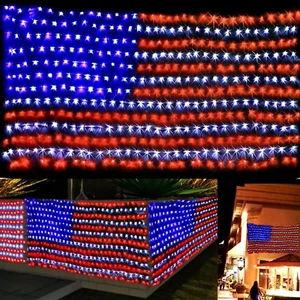 4th of July Decorations, 420 LED 24V Plug in Red White and Blue American Flag Ne - Picture 1 of 7