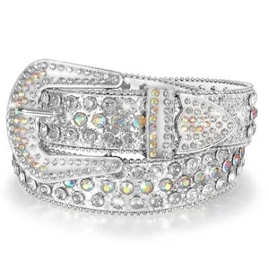Western Rhinestone Bling Studded Cowboy Cowgirl White Belts for Women Girl Me... - Picture 1 of 6